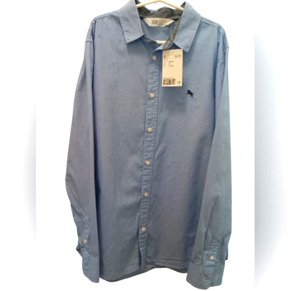 H&M Light Blue Long Sleeve Casual Button Down Boys Shirt 16 NWT